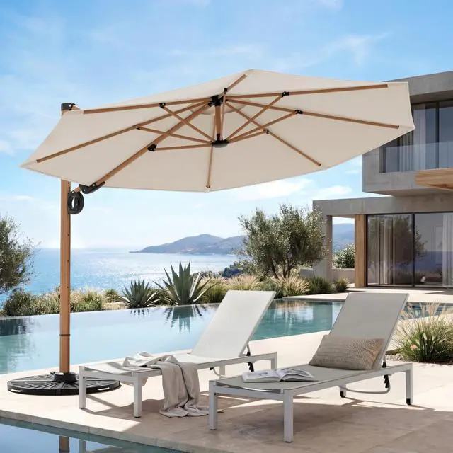 Alt view image 6 of 6 - 12 FT Patio Umbrella, Outdoor Cantilever Round Umbrella with 360° Rotation, Aluminum Offset Umbrella for Patio Garden Deck Pool, Beige