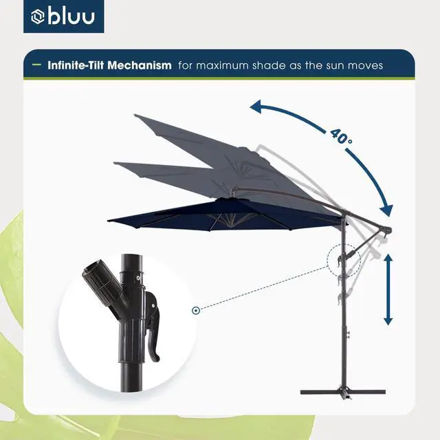 Alt view image 3 of 6 - BANYAN 10 FT Patio Offset Umbrella Outdoor Cantilever Umbrella Hanging Umbrellas, 24 Month Fade Resistance & Water-repellent UV Protection Solution-dyed Fabric Canopy with Infinite Tilt, Crank & Cross