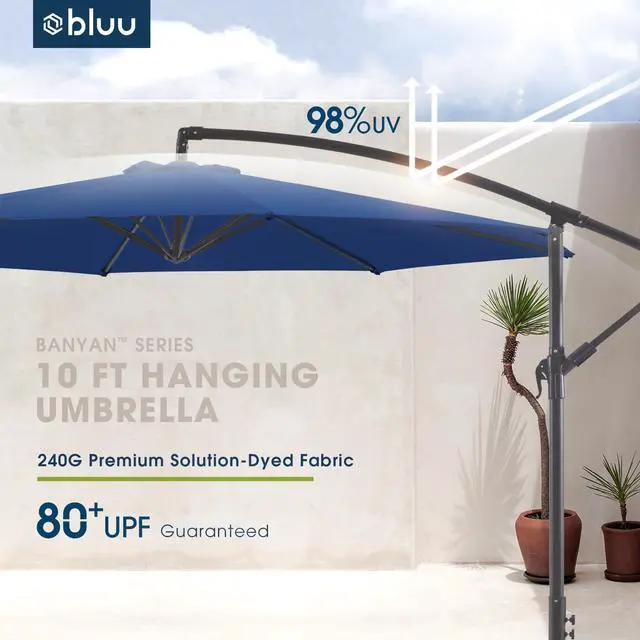 Alt view image 4 of 6 - BANYAN 10 FT Patio Offset Umbrella Outdoor Cantilever Umbrella Hanging Umbrellas, 24 Month Fade Resistance & Water-repellent UV Protection Solution-dyed Fabric Canopy with Infinite Tilt, Crank & Cross
