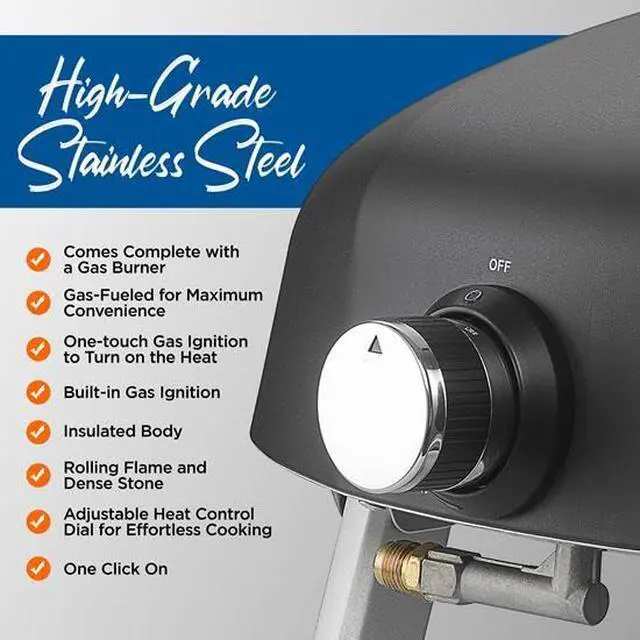 Alt view image 3 of 6 - Portable Outdoor Gas Pizza Oven - Includes Foldable Feet, Adjustable Heat Control Dial, Burner, Stone & Regulator Hose - Cooks 12" Pizza in 60 Seconds - 25.24'' x 16.14'' x 12.40'' IN