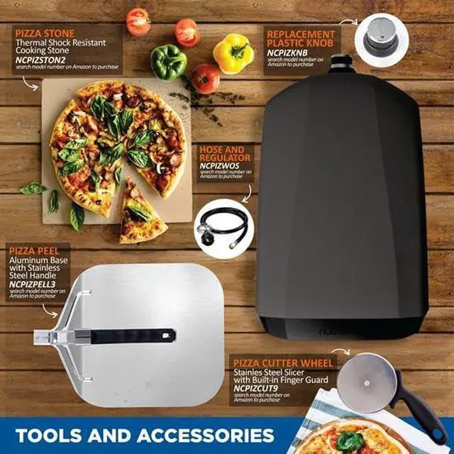 Alt view image 5 of 6 - Portable Outdoor Gas Pizza Oven - Includes Foldable Feet, Adjustable Heat Control Dial, Burner, Stone & Regulator Hose - Cooks 12" Pizza in 60 Seconds - 25.24'' x 16.14'' x 12.40'' IN