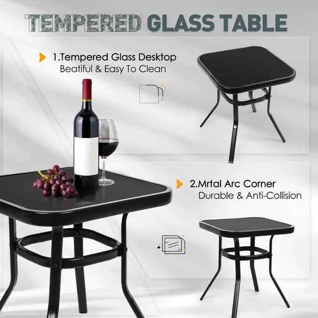 Alt view image 4 of 6 - 3 Piece Patio Bistro Set Outdoor Rocking Chairs Set, Porch Patio Conversation Chairs Set of 2 with Glass-Top Coffee Table (Red Thickened Cushion)