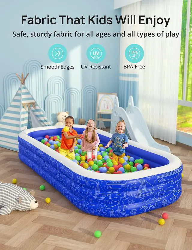 Alt view image 6 of 6 - Large Inflatable Swimming Pool with Canopy, 150 x 70 x 20 Full-Sized Inflatable Pool for Kids & Adults, Kiddie Pool with Sun Shade, Blow Up Pool for Backyard, Garden, Age 3+, Blue