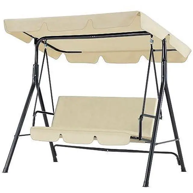 Alt view image 2 of 6 - Patio Swings Outdoor, 3-Seat Glider Patio Swings with Removable Cushion and Adjustable Canopy, Porch Bench for Garden, Poolside&Backyard, Beige