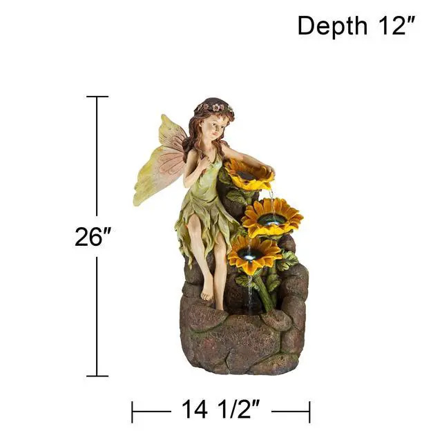 Alt view image 4 of 6 - Garden Fairy with Sunflowers 26" High Large Modern Indoor Outdoor Cottage Core Decor Faux Stone Floor Fountain with Light LED Cascading Water Feature for Outside Patio Yard Backyard