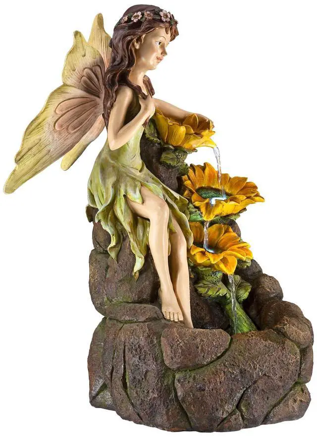 Alt view image 5 of 6 - Garden Fairy with Sunflowers 26" High Large Modern Indoor Outdoor Cottage Core Decor Faux Stone Floor Fountain with Light LED Cascading Water Feature for Outside Patio Yard Backyard