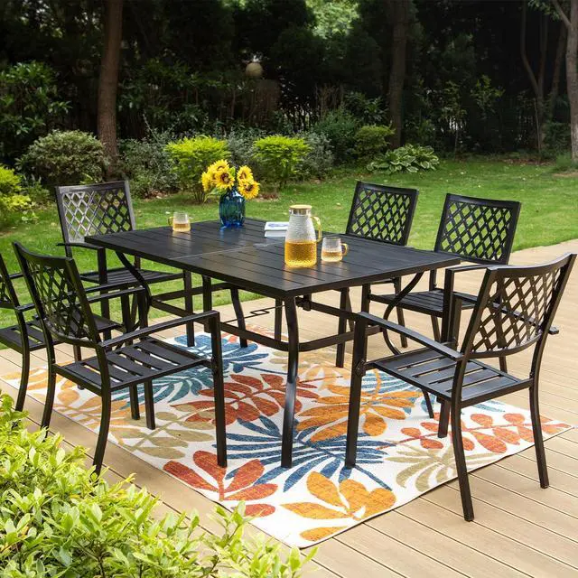 Alt view image 2 of 6 - Outdoor Metal Dining Chairs, Black Wrought Iron Stacking Armchairs, Outside Seating Furniture for Patio Deck, Yard, Porch | 4 PCS | Lattice Back