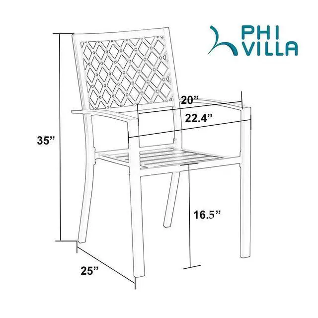 Alt view image 3 of 6 - Outdoor Metal Dining Chairs, Black Wrought Iron Stacking Armchairs, Outside Seating Furniture for Patio Deck, Yard, Porch | 4 PCS | Lattice Back