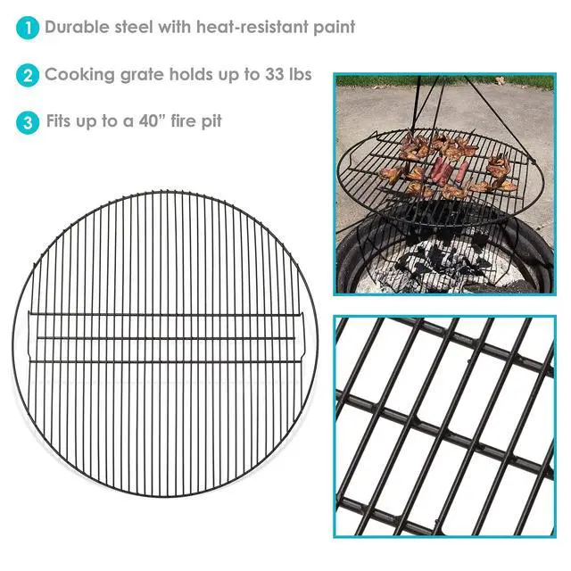 Alt view image 2 of 6 - Sunnydaze Round Outdoor Fire Pit Cooking Grate - Heavy-Duty Black Steel Grilling Rack - 40-Inch