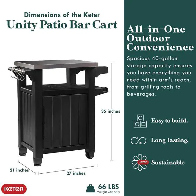 Alt view image 2 of 6 - Outdoor Grill Prep Table & Serving Cart, Stainless Steel Top, Unity, 40 Gal, Brown - Portable Bar Table and Cooking Accessory for Pool, Patio, Lawn, and Backyard