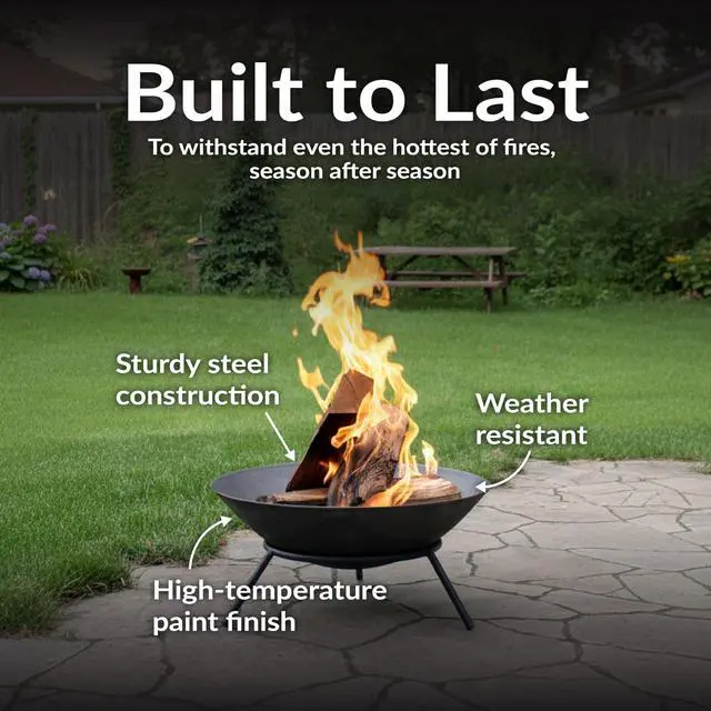 Alt view image 4 of 6 - Sunnydaze 22-Inch Cast Iron Wood-Burning Fire Pit Bowl with Portable Stand - Black Steel Finish