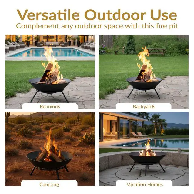 Alt view image 5 of 6 - Sunnydaze 22-Inch Cast Iron Wood-Burning Fire Pit Bowl with Portable Stand - Black Steel Finish