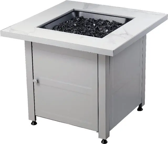 Main image of 30" Square Gas Firepit with Faux Marble Mantel and Stamped Steel Base