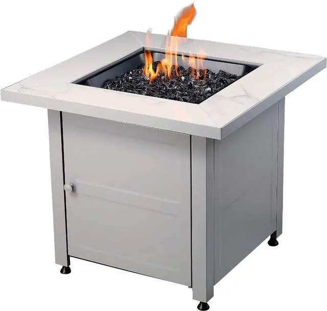 Alt view image 2 of 6 - 30" Square Gas Firepit with Faux Marble Mantel and Stamped Steel Base