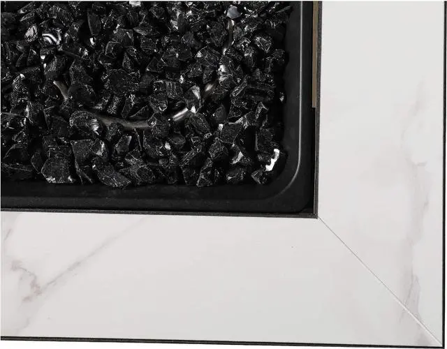 Alt view image 5 of 6 - 30" Square Gas Firepit with Faux Marble Mantel and Stamped Steel Base