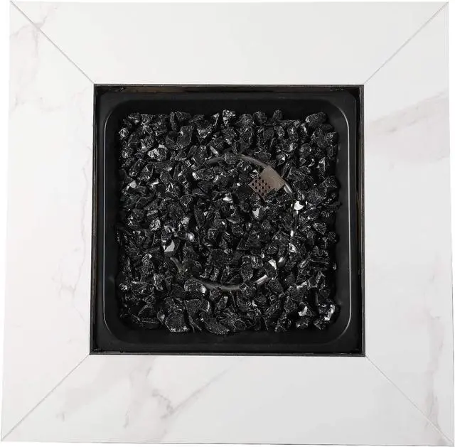 Alt view image 6 of 6 - 30" Square Gas Firepit with Faux Marble Mantel and Stamped Steel Base