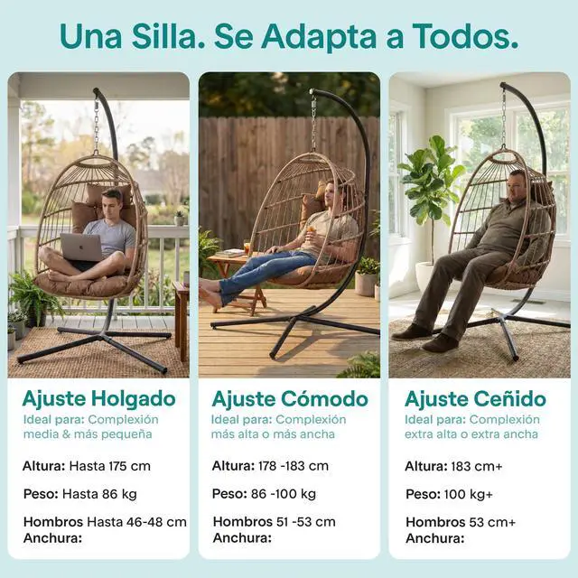 Alt view image 4 of 6 - Hanging Egg Chair w/Stand - Wicker Rattan Swing, Padded Cushion | Foldable Design, Weather-Resistant Cushion & Padded Headrest Included, 350 lb Capacity, Great for Patio, Backyard & Bedroom