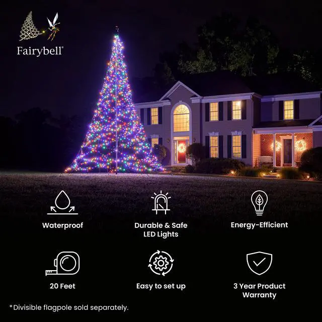 Alt view image 2 of 6 - Flagpole LED Christmas Tree - Outdoor Christmas Decorations - Multicolor - 1,200 LED Tree - 20ft - Suitable for Existing Flagpoles