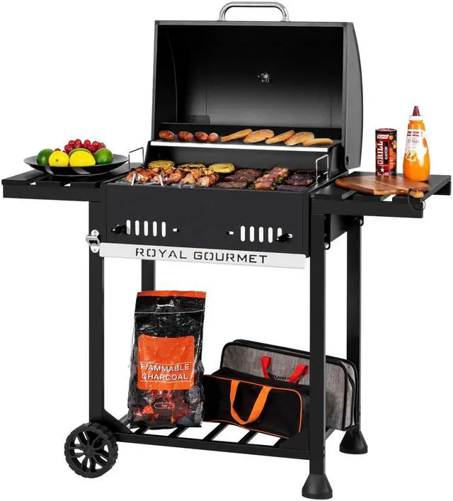 Main image of 24-Inch Movable Charcoal BBQ Grill with Foldable Side Shelves, Temperature-Controlled, 461 Sq., Ideal for Backyard Party, Outdoor Picnic, Patio Cooking, Garden Grilling, Black