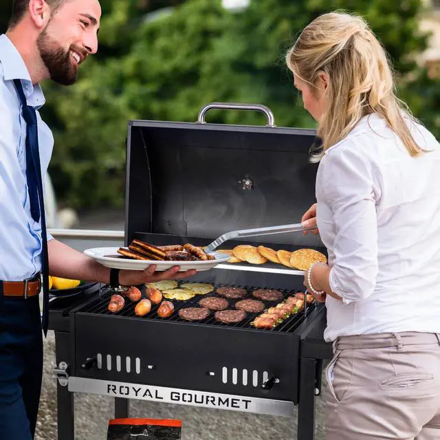 Alt view image 3 of 6 - 24-Inch Movable Charcoal BBQ Grill with Foldable Side Shelves, Temperature-Controlled, 461 Sq., Ideal for Backyard Party, Outdoor Picnic, Patio Cooking, Garden Grilling, Black