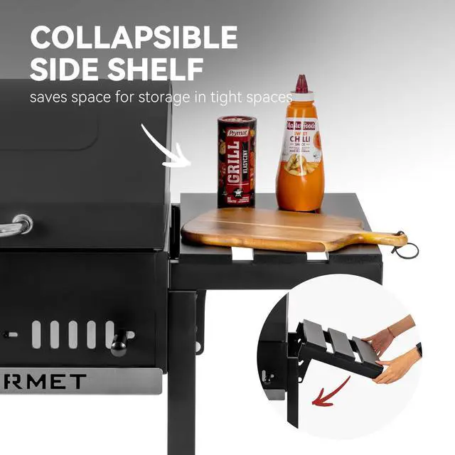 Alt view image 6 of 6 - 24-Inch Movable Charcoal BBQ Grill with Foldable Side Shelves, Temperature-Controlled, 461 Sq., Ideal for Backyard Party, Outdoor Picnic, Patio Cooking, Garden Grilling, Black