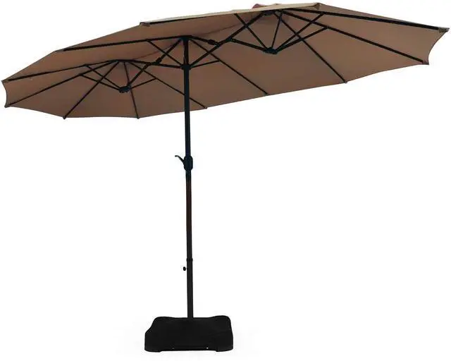 Main image of 15 Ft Patio Double Sided Umbrella with Base, Outdoor Extra Large Market Umbrella with Crank Handle, Outdoor Twin Table Umbrella Base Included, Umbrella with Crank and Base