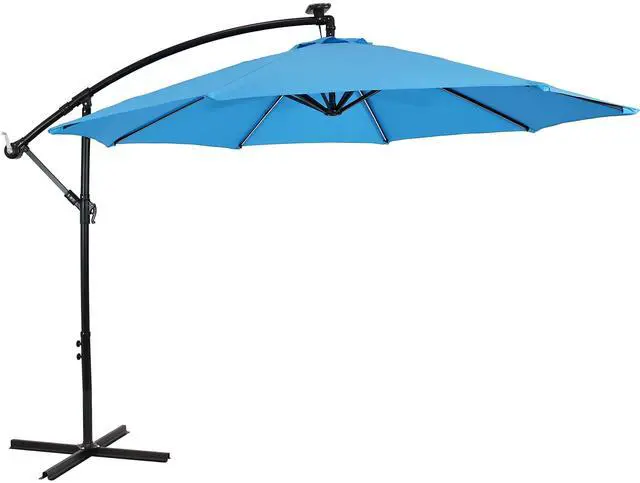 Main image of Sunnydaze 10' Solar Offset Patio Umbrella - Solar Cantilever Umbrella Outdoor with LED Lights - Polyester Shade, Air Vent, & Cross Base - Smoke