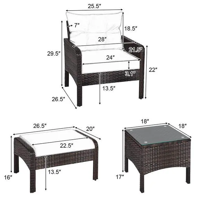 Alt view image 6 of 6 - 5 Pieces Wicker Patio Furniture Set, PE Rattan Outdoor All Weather Cushioned Sofas and Ottoman Set, 2-Person Outside Conversation Set for Lawn, Poolside, Yard, Balcony, Deck, Red