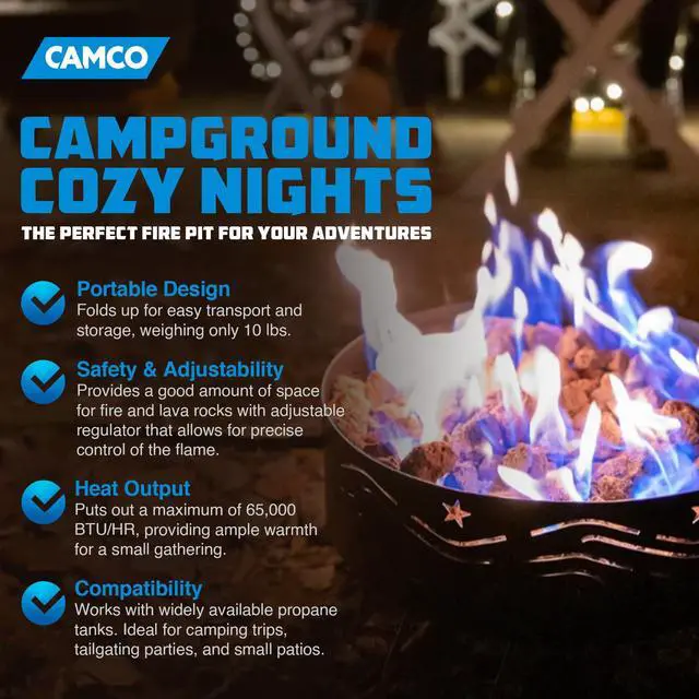 Alt view image 2 of 6 - 58041 Portable Campfire Outdoor Propane Heater Compact Fire Pit with Lava Rocks for Camping, Tailgating, and Patios, Black