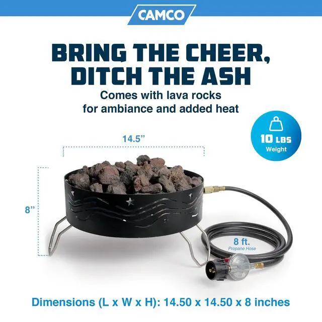 Alt view image 4 of 6 - 58041 Portable Campfire Outdoor Propane Heater Compact Fire Pit with Lava Rocks for Camping, Tailgating, and Patios, Black