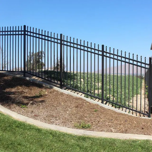 Alt view image 3 of 6 - XCEL Black Steel Anti-Rust Fence Panel - Sharp End Pickets - 6.5ft W x 5ft H - Easy Installation - for Residential, Outdoor, Yard, Garden, Swimming Pool, on Concrete or Soil, 3-Rail, One Post included