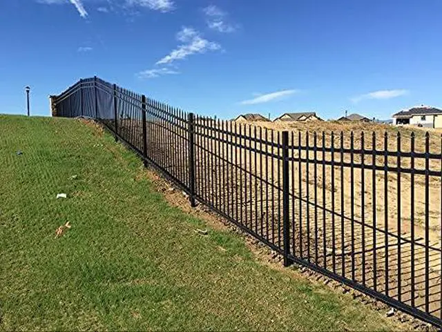 Alt view image 4 of 6 - XCEL Black Steel Anti-Rust Fence Panel - Sharp End Pickets - 6.5ft W x 5ft H - Easy Installation - for Residential, Outdoor, Yard, Garden, Swimming Pool, on Concrete or Soil, 3-Rail, One Post included