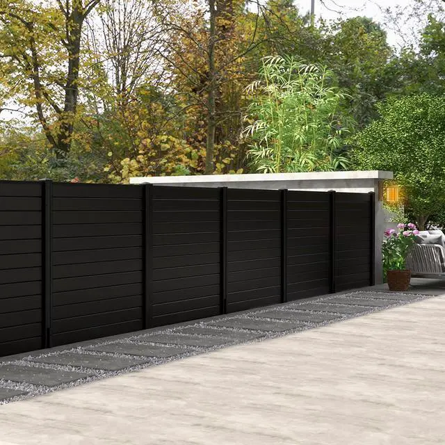 Alt view image 2 of 6 - Outdoor Privacy Fence Screen - PVC Decorative Garden Fence Vinyl Fence Panels W/3 Cuspidal Stakes, Trash Enclosure 48" W x 48" H Air Conditioner Fence for Garden Yard Patio Lawn (2, Black)