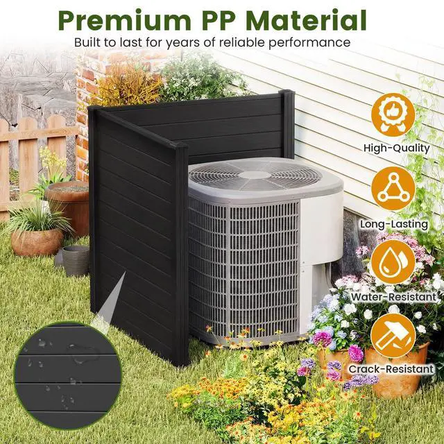 Alt view image 4 of 6 - Outdoor Privacy Fence Screen - PVC Decorative Garden Fence Vinyl Fence Panels W/3 Cuspidal Stakes, Trash Enclosure 48" W x 48" H Air Conditioner Fence for Garden Yard Patio Lawn (2, Black)