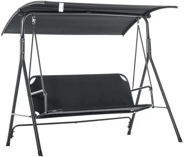 Main image of 3-Person Porch Swing with Stand, Outdoor Swing for Patio Porch with Adjustable Tilt Canopy and Comfortable Swing Bench-Style Seat, Steel Frame, Black