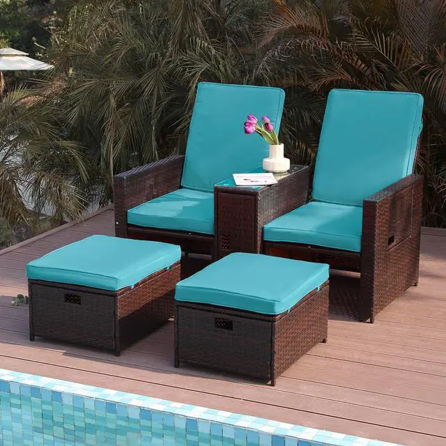 Main image of Patio Wicker Loveseat Adjustable Lounge Chair with Ottoman Footrest, Wicker Furniture for Garden, Patio, Balcony, Beach, Coffee Bar, Deck