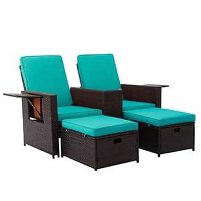 Alt view image 5 of 6 - Patio Wicker Loveseat Adjustable Lounge Chair with Ottoman Footrest, Wicker Furniture for Garden, Patio, Balcony, Beach, Coffee Bar, Deck