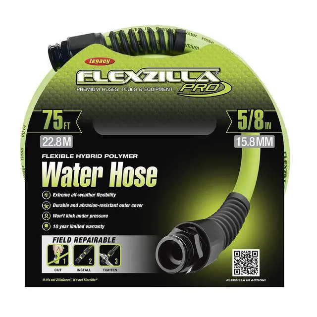 Alt view image 2 of 4 - Flexzilla Pro Water Hose with Reusable Fittings, 5/8 in. x 75 ft., Heavy Duty, Lightweight, Drinking Water Safe, ZillaGreen - HFZWP575-E