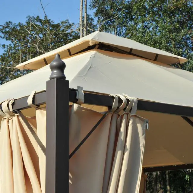 Alt view image 6 of 6 - 10' x 10' Steel Outdoor Patio Gazebo with Polyester Privacy Curtains, Two-Tier Roof for Air, Large Design