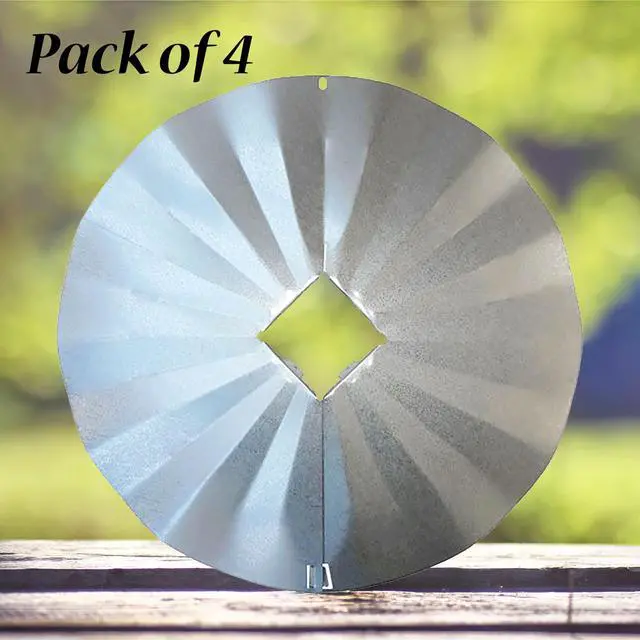 Alt view image 2 of 6 - Set of 4 Erva Post Mounted Squirrel Baffles, 23.25" Dia. Steel Wrap-Around Guards for 4x4 Posts, Durable Squirrel Deflectors with Wavy Design, Protect Bird Feeders & Nesting Boxes from Pests