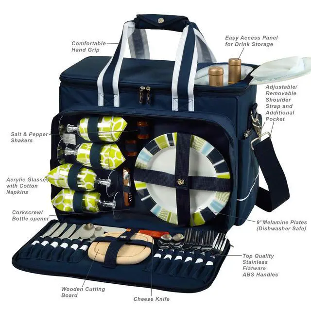Alt view image 4 of 6 - Original Insulated Picnic Cooler with Service for 4 - Designed & Assembled in The USA