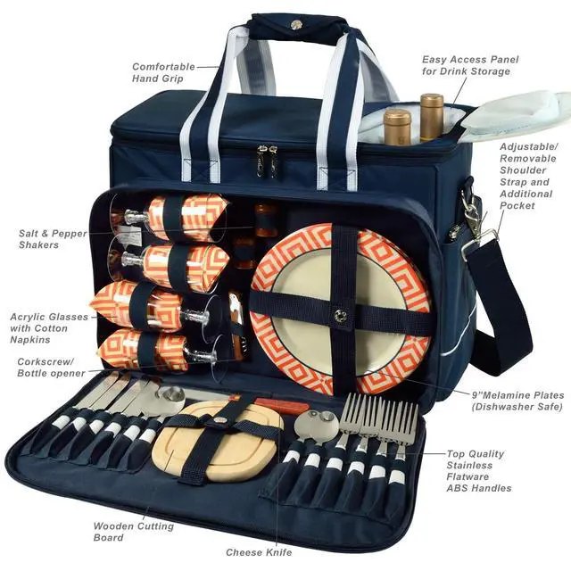 Alt view image 4 of 6 - Original Insulated Picnic Cooler with Service for 4 - Designed & Assembled in the USA