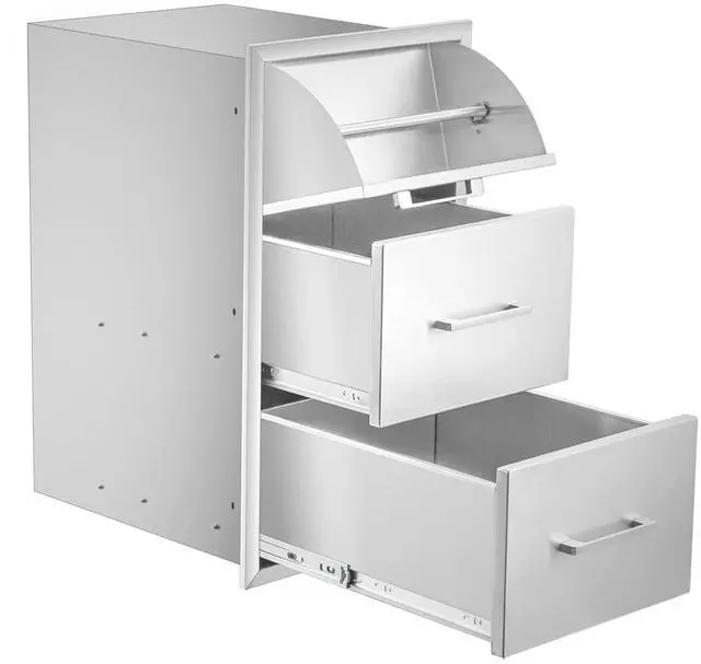 Main image of Outdoor Kitchen Double Drawer w/Paper Towel Holder Combo Works with Your Grilling or Prep Zones for Outdoor BBQ Island 17W-30H-21D inch