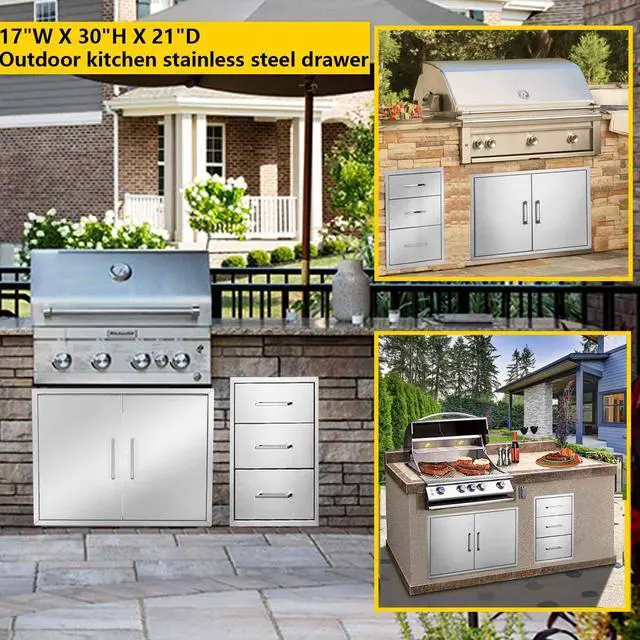 Alt view image 2 of 6 - Outdoor Kitchen Double Drawer w/Paper Towel Holder Combo Works with Your Grilling or Prep Zones for Outdoor BBQ Island 17W-30H-21D inch