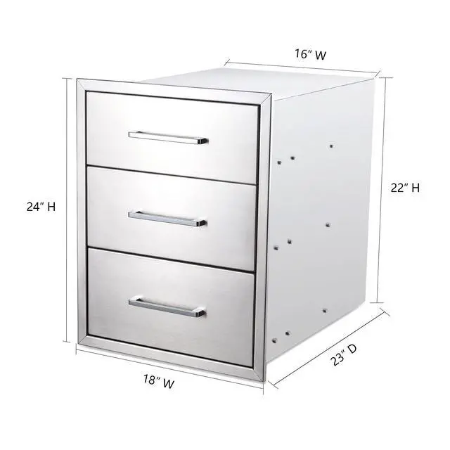 Alt view image 3 of 6 - Outdoor Kitchen Drawers Stainless Steel Triple Drawer - 18" W x 24" H x 23" D,Flush Mount for Outdoor Kitchen or BBQ Island