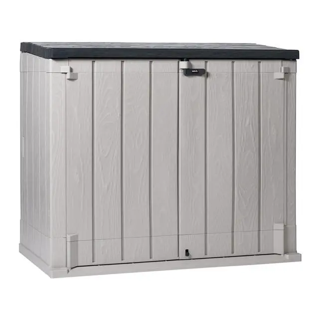 Main image of Stora Way All Weather Outdoor XL Horizontal Storage Shed Cabinet for Trash Can, Garden Tools, and Yard Equipment, Taupe Gray and Anthracite