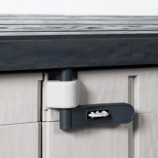 Alt view image 4 of 6 - Stora Way All Weather Outdoor XL Horizontal Storage Shed Cabinet for Trash Can, Garden Tools, and Yard Equipment, Taupe Gray and Anthracite