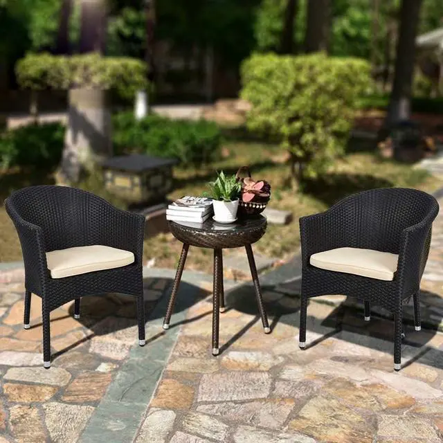 Alt view image 2 of 6 - Wicker Chair Patio Dining Chairs Outdoor Garden Lawn Wicker with Soft Cushion,Wicker Arm Chairs,Rattan Plastic Chairs,Home Furniture Stackable Rattan Dining Chair,Black