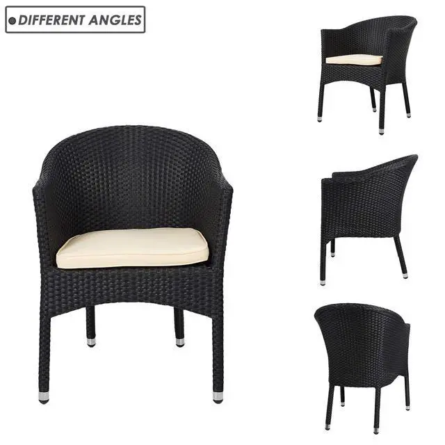 Alt view image 4 of 6 - Wicker Chair Patio Dining Chairs Outdoor Garden Lawn Wicker with Soft Cushion,Wicker Arm Chairs,Rattan Plastic Chairs,Home Furniture Stackable Rattan Dining Chair,Black