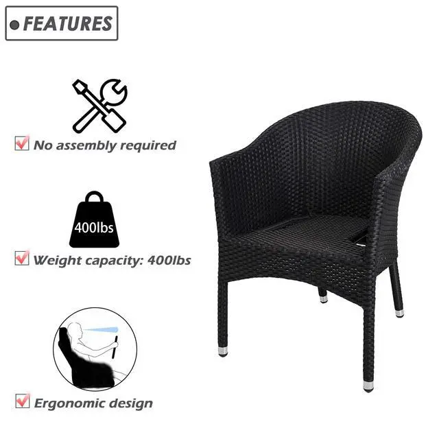 Alt view image 5 of 6 - Wicker Chair Patio Dining Chairs Outdoor Garden Lawn Wicker with Soft Cushion,Wicker Arm Chairs,Rattan Plastic Chairs,Home Furniture Stackable Rattan Dining Chair,Black